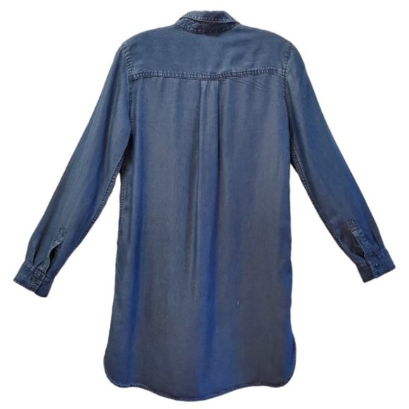 GAP Lightweight Blue Denim Long-Sleeve Collared Flap Pockets Shirt Dress Size XS - Picture 3 of 7